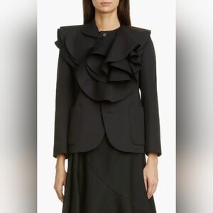 TRICOT COMME DES GARÇONS Ruffle Collar Wool Gabardine Jacket Black M Org $1,315